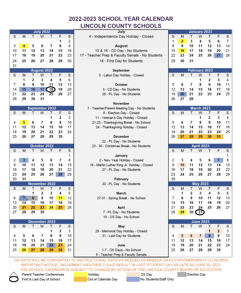 LCS 2022-2023 School Year Calendar