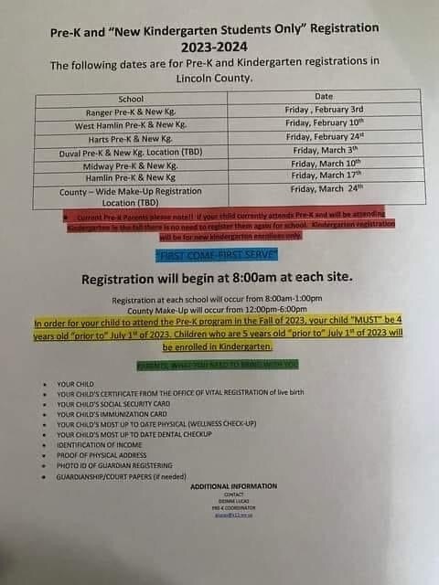 preschool and kindergarten registration schedule 